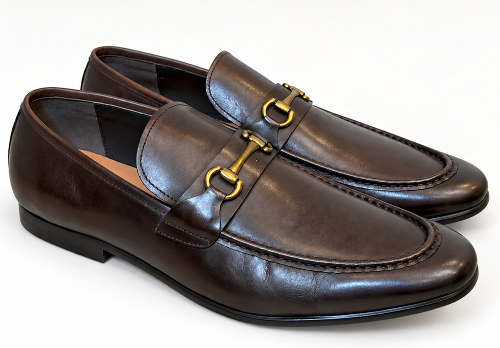 Lord + Taylor Mens Dark Brown Leather Horsebit Loafers Gold Bit NWOB Size 12